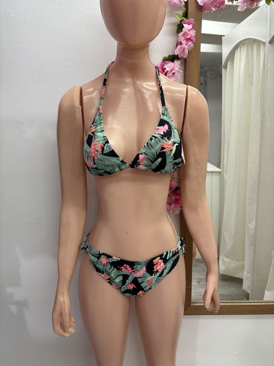 Bikini triangulito con tazas removibles + colaless - estampado | floreado con verde