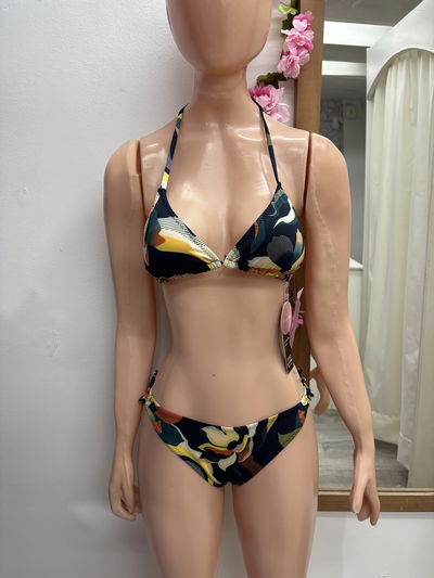 Bikini triangulito con tazas removibles + colaless - floreado | azul marino