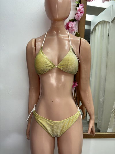 Bikini triangulito con tazas removibles + colaless - lurex | dorado