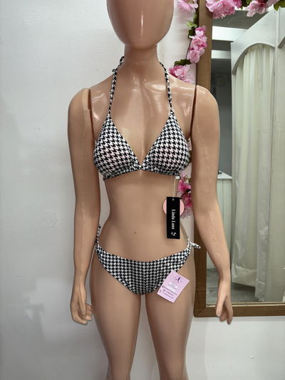 Bikini triangulito con tazas removibles + colaless - estampado| negro 