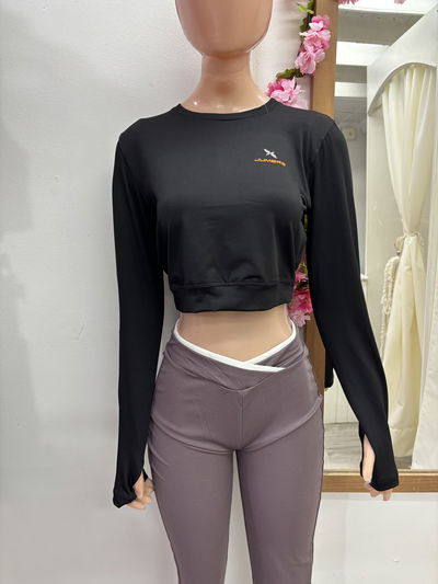 Crop Top Manga Larga - térmica | negro 