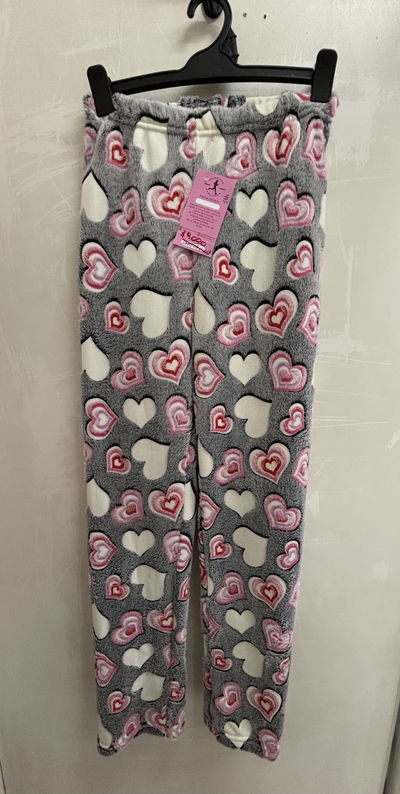 Pantalón de pijama de plush | Gris con corazones