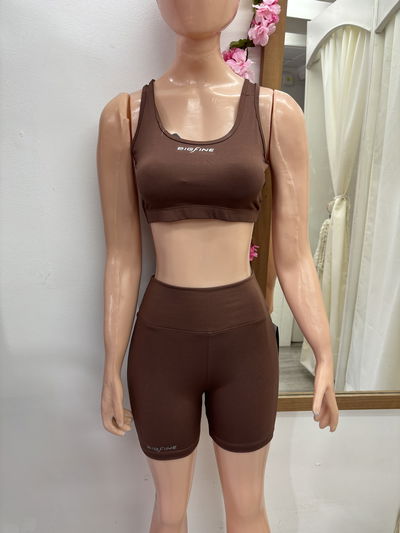 Conjunto BIGFINE short sin frunce + top sin tazas - lycra premium | chocolate 🍫 