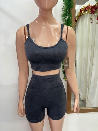 Conjunto top + short frunce clásico | negro prelavado  