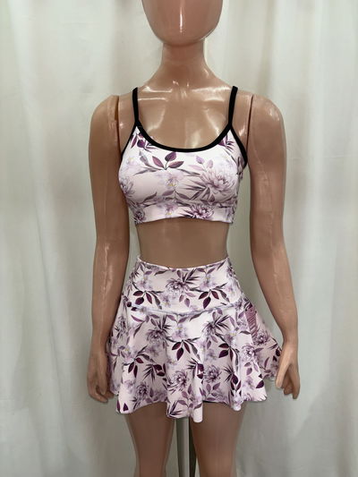 Short pollera con volados | estampado rosa floreado 