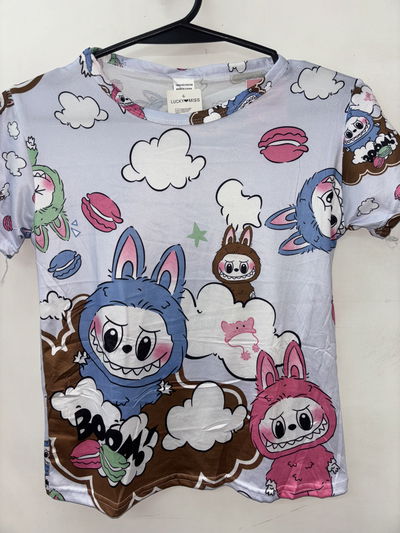 Pijama 3 piezas de niña👧: Remera + short suelto + pantalón liviano | labubu talle 10