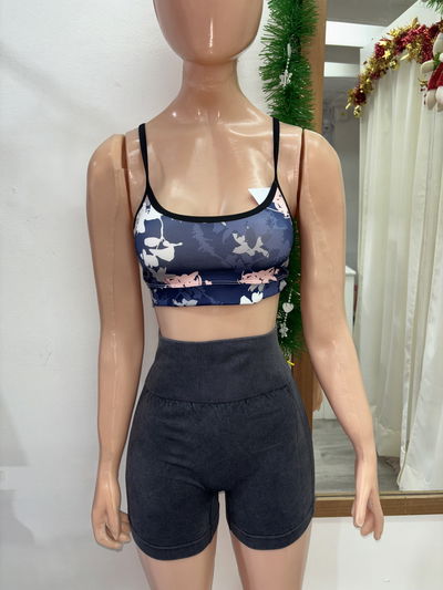 🌈 Top Breteles Finos – Estampado | Azul floreado con rosa