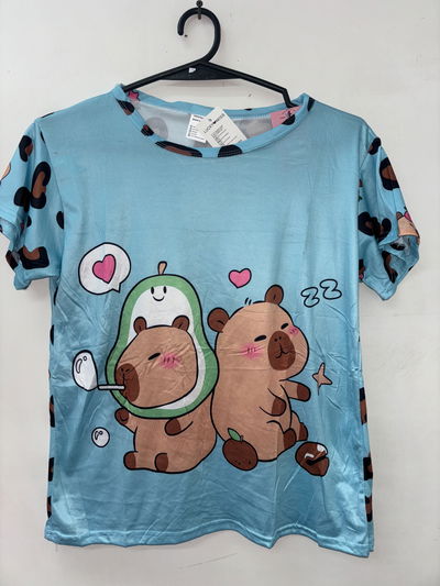 Pijama 3 piezas de niña👧: Remera + short suelto + pantalón liviano | Capibara talle 14