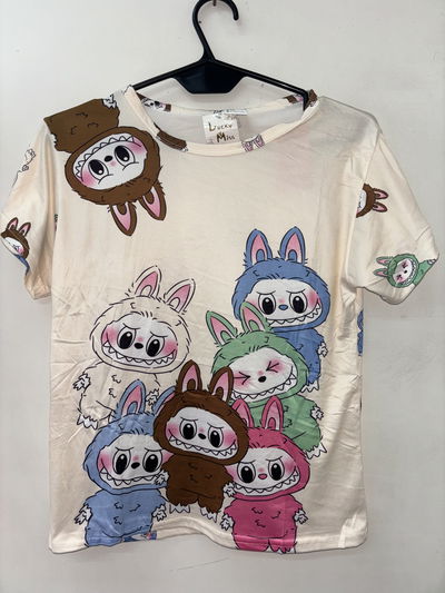 Pijama 3 piezas de niña👧: Remera + short suelto + pantalón liviano | labubu talle 12