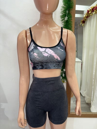 🌈 Top Breteles Finos – Estampado | Negro con rosa