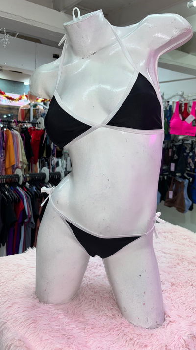 Bikini triangulitos con tazas removibles bicolor + colaless| negro 