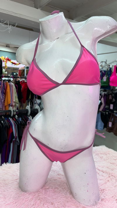 Bikini triangulitos con tazas removibles bicolor + colaless| fucsia 💖