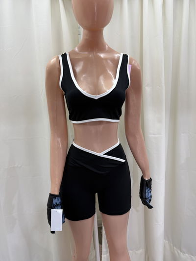 Set bicolor top + short sin frunce | negro