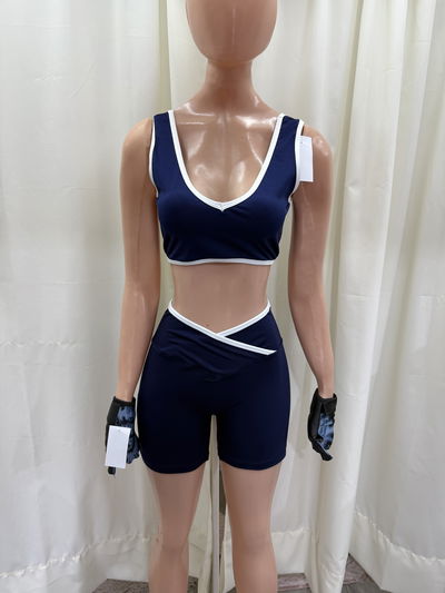 Set bicolor top + short sin frunce | azul marino