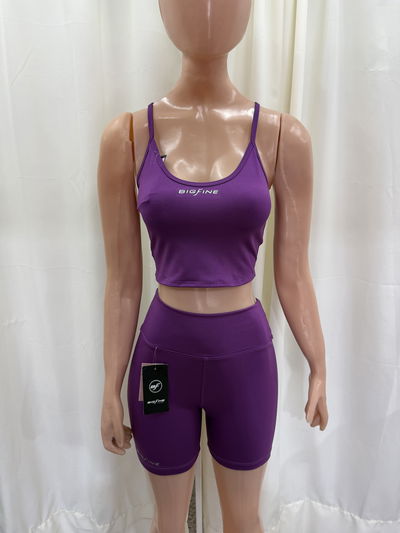Conjunto BIGFINE short sin frunce + crop top sin tazas - lycra premium | violeta🦋 