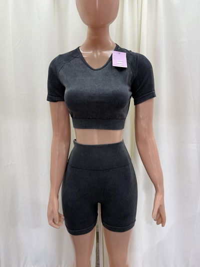 ✨ Conjunto Remera Crop + Short Frunce | negro