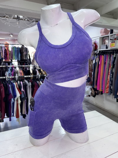 Conjunto top con arco + short con frunce y bolsillos | violeta