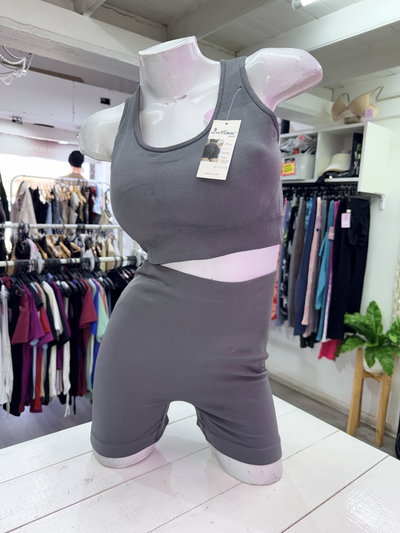 Conjunto top + short frunce - espalda abierta| gris topo 