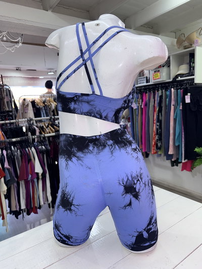 🔥 Conjunto clásico – Short con Frunce + Top breteles cruzados | celeste batik 🔥