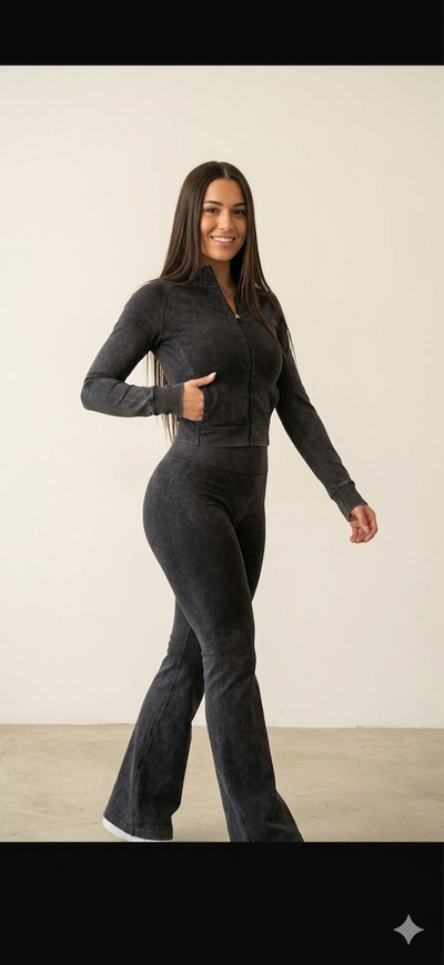 Conjunto oxford + campera crop | negro prelavado