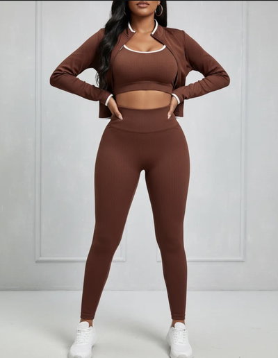 Conjunto 3 piezas: campera + top + calza | chocolate 
