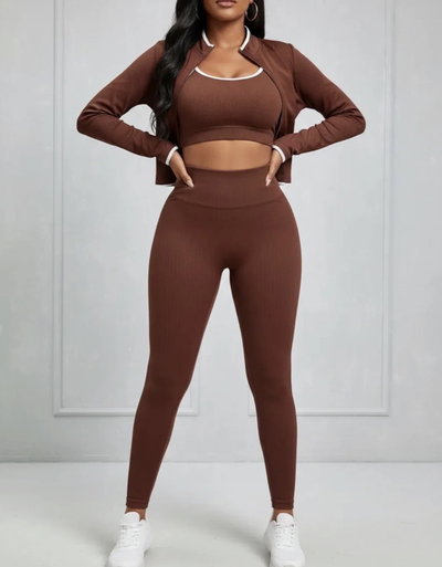 Campera crop | chocolate con vivos blancos