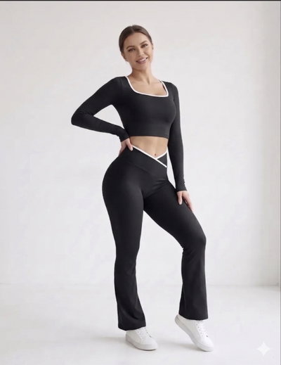 Conjunto Oxford sin frunce + crop TÉRMICOS | negro 