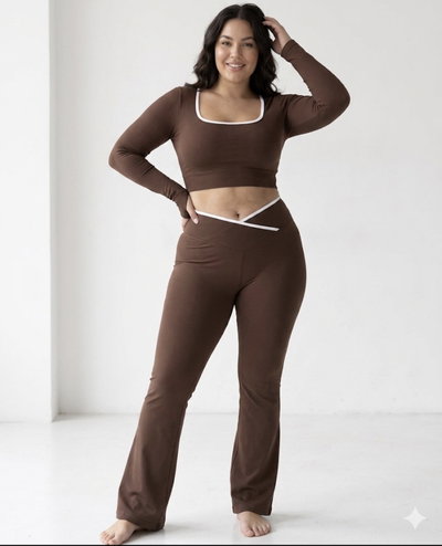 Conjunto Oxford sin frunce + crop TÉRMICOS | chocolate  
