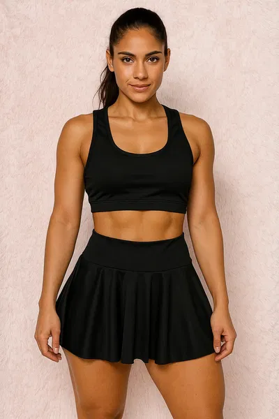 ✨ Conjunto Short Pollera + Top espalda deportiva - negro✨