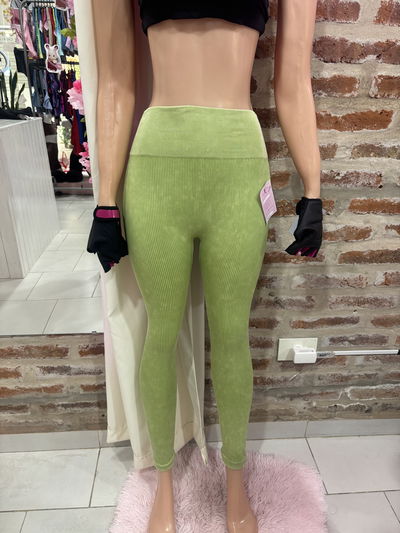 🍑 CALZA SEAMLESS CON FRUNCE - morley elastizado - verde prelavado