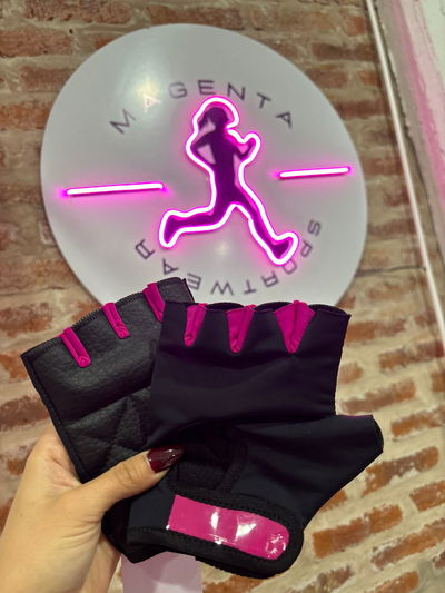 💪 Guantes Deportivos Femeninos 💪 - negro con rosa tornasolado