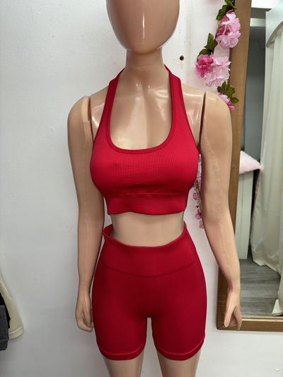 Conjunto top cuello halter + short con frunce | gris topo