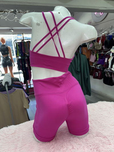 🔥 Conjunto clásico – Short con Frunce + Top breteles cruzados | fucsia 🔥