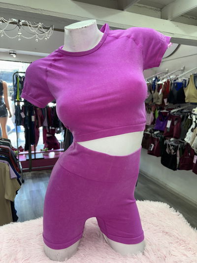 ✨ Conjunto Remera Crop + Short Frunce | fucsia ✨