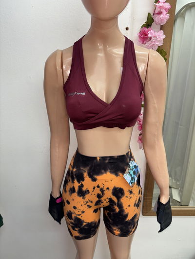 💥 Short con Frunce en la Cola – Diseño salpicado | naranja con negro 