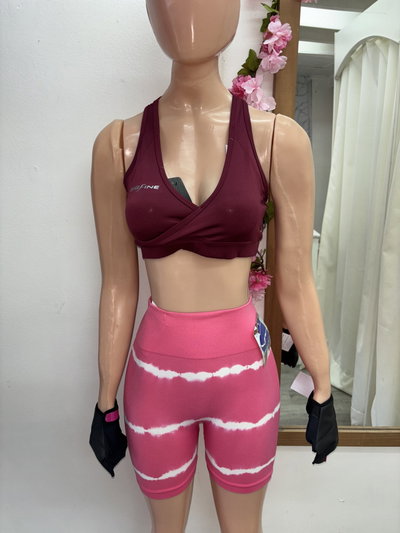 💥 Short con Frunce en la Cola – Diseño rayado | rosa con blanco