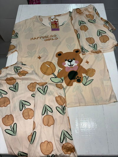 PIJAMA 3 PIEZAS – REMERA + SHORT + PANTALÓN LARGO - "Hapiness girls"