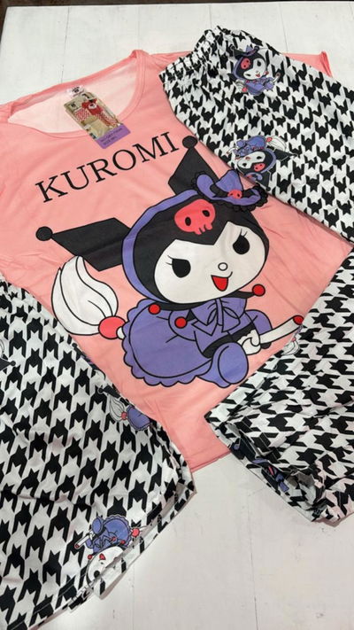Pijama 3 Piezas: Remera, Short y Pantalón Largo: "Kuromi"