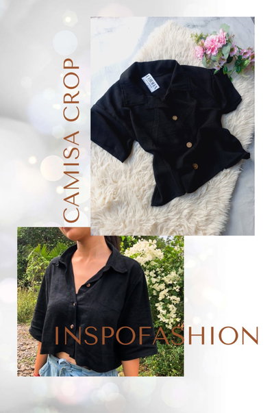 •Camisa boxy crop LOVIE - negra Talle L