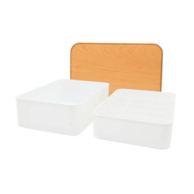 Set x 2 organizadores de plástico con tapa de madera