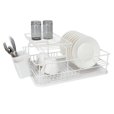 Escurridor de platos de acero blanco de 2 pisos HUDSON