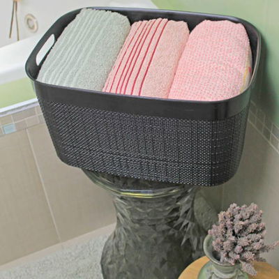 Canasto IMPORTADO con tapa de plástico con trama simil yute