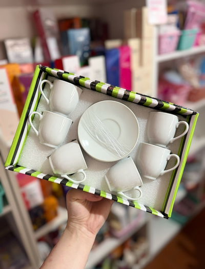 set 12pz pocillos + platos ceramica 