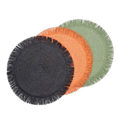 Mantel individual redondo liso, de fibra natural