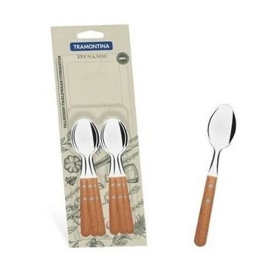 Set x 12 cucharitas tramontina de acero inoxidable con mango de madera