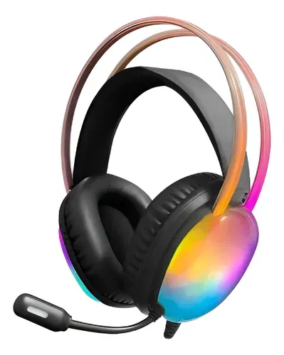 Auriculares Gamer Pc Led Rgb Microfono Headset Netmak N-25 E Color Negro