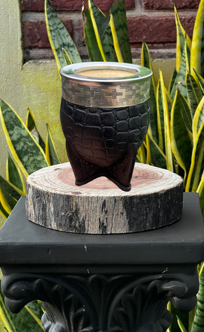 MATE IMPERIAL CUERO CROCO VIROLA LISA DE ALPACA