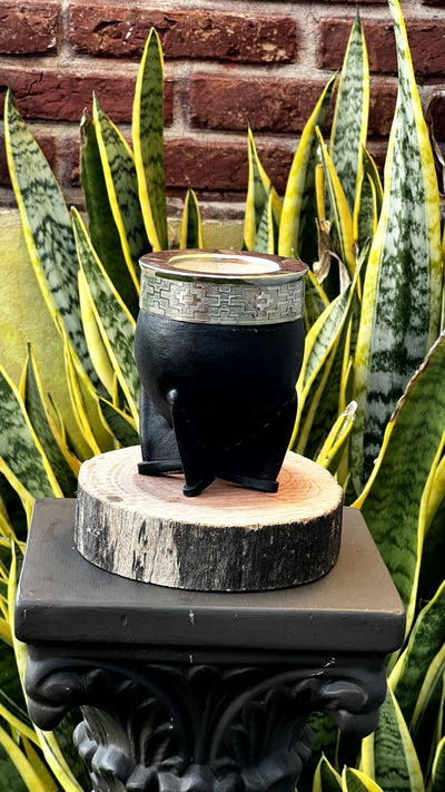 MATE IMPERIAL LISO NEGRO DE ALPACA Y CUERO