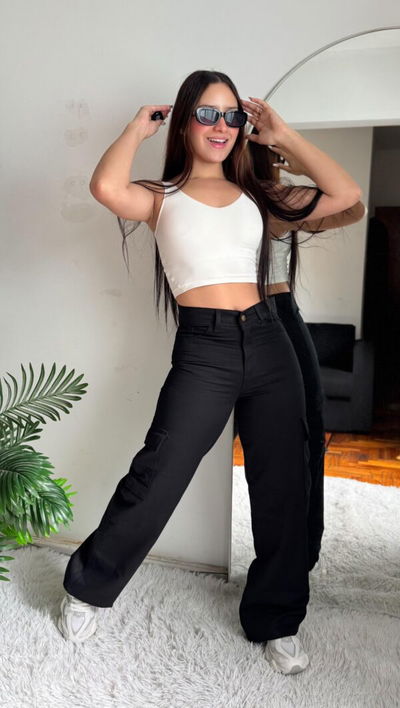 Jeans wide leg negro talle 38