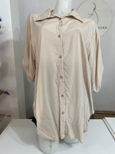 Camisa larga fibrana beige talle 4
